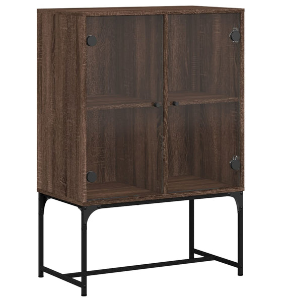 Beistellschrank mit Glastüren Braun Eichen-Optik 69x37x100 cm