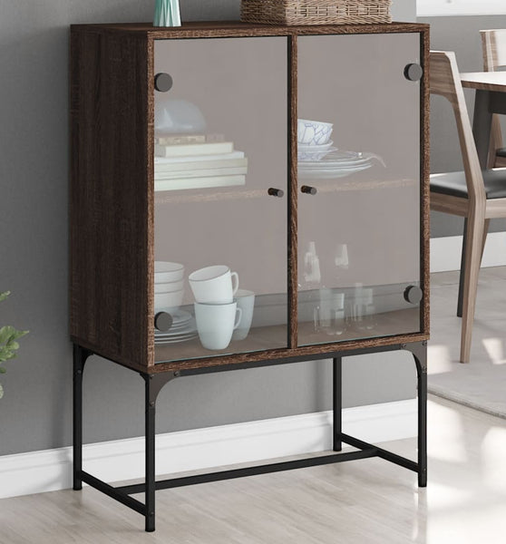 Beistellschrank mit Glastüren Braun Eichen-Optik 69x37x100 cm