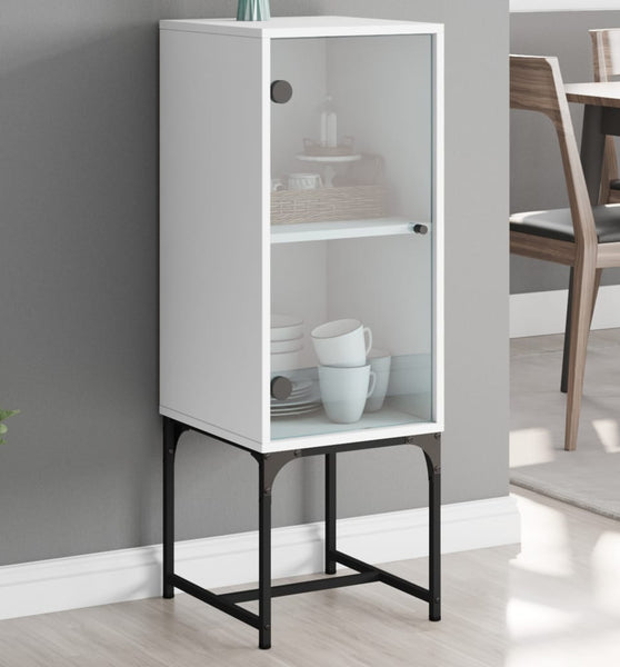 Beistellschrank mit Glastür Weiß 35x37x100 cm