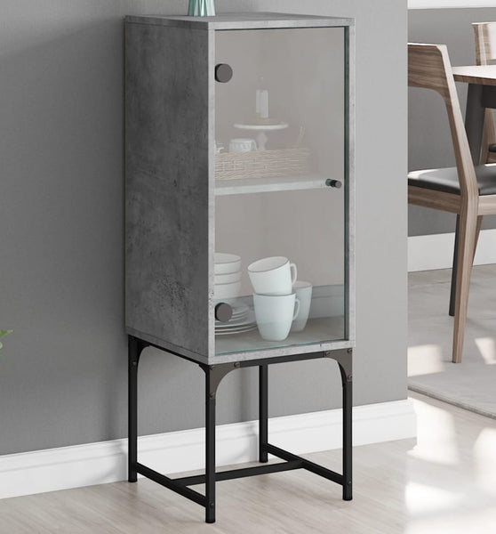 Beistellschrank mit Glastür Betongrau 35x37x100 cm