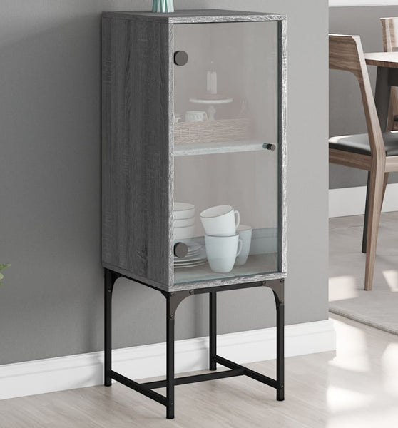 Beistellschrank mit Glastür Grau Sonoma 35x37x100 cm