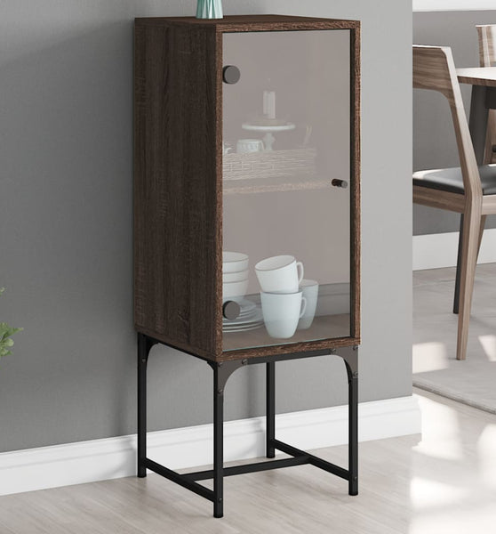 Beistellschrank mit Glastür Braun Eichen-Optik 35x37x100 cm