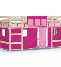 Kinderhochbett mit Vorhängen Rosa 90x190 cm Massivholz Kiefer