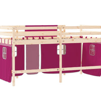 Kinderhochbett mit Vorhängen Rosa 90x190 cm Massivholz Kiefer