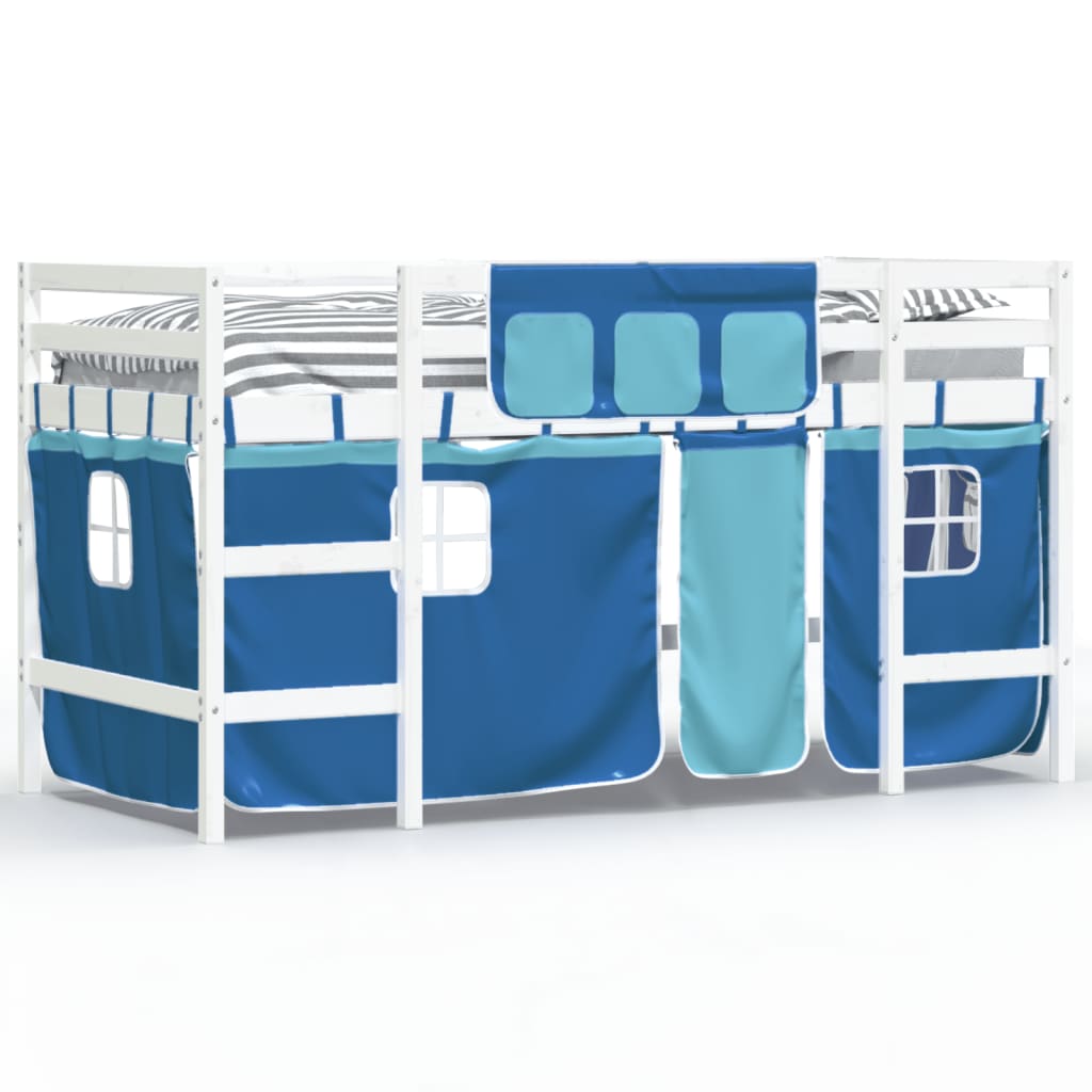 Kinderhochbett mit Vorhängen Blau 90x190 cm Massivholz Kiefer