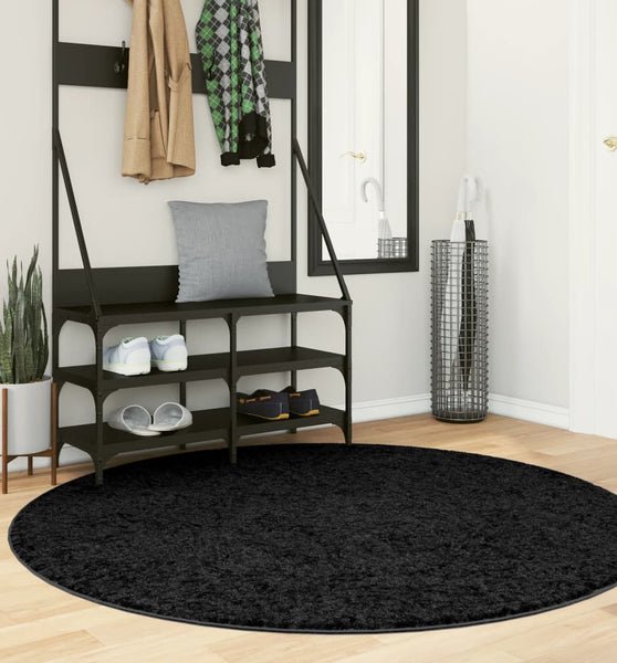 Shaggy-Teppich PAMPLONA Hochflor Modern Schwarz Ø 160 cm