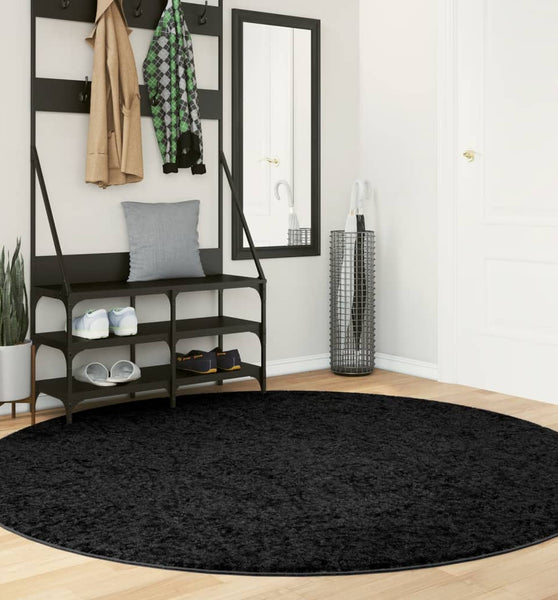 Shaggy-Teppich PAMPLONA Hochflor Modern Schwarz Ø 200 cm