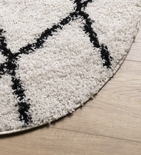 Shaggy-Teppich PAMPLONA Hochflor Modern Creme Schwarz Ø 200 cm