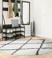 Shaggy-Teppich PAMPLONA Hochflor Modern Creme Schwarz Ø 200 cm