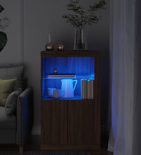 Beistellschrank mit LED-Leuchten Braun Eiche Holzwerkstoff