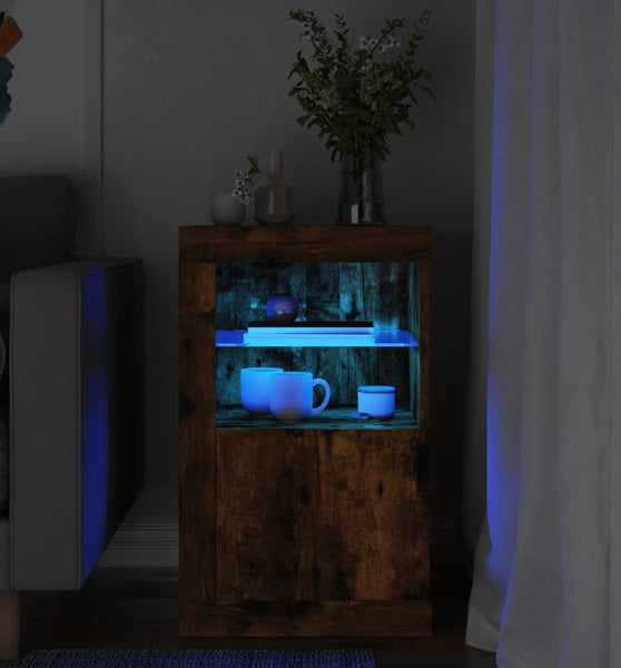 Beistellschrank mit LED-Leuchten Räuchereiche Holzwerkstoff