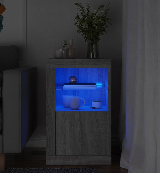 Beistellschrank mit LED-Leuchten Grau Sonoma Holzwerkstoff