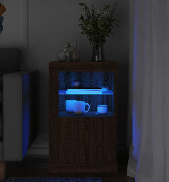 Beistellschrank mit LED-Leuchten Braun Eiche Holzwerkstoff