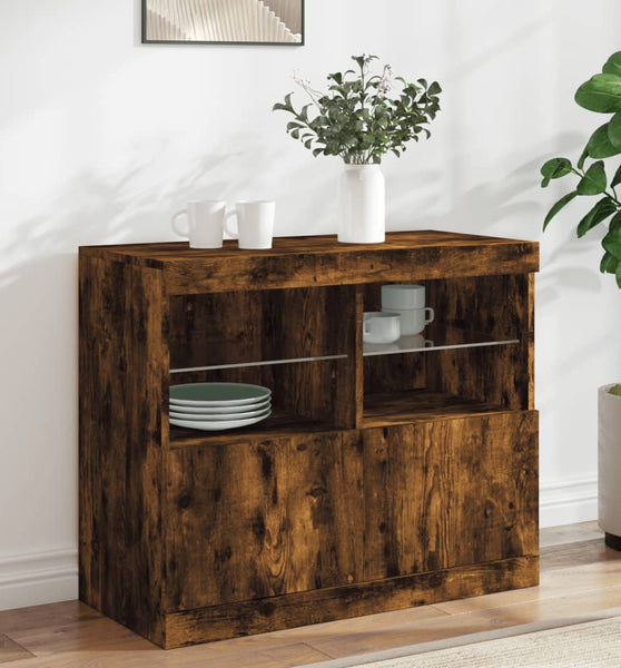 Sideboard mit LED-Leuchten Räuchereiche 81x37x67 cm