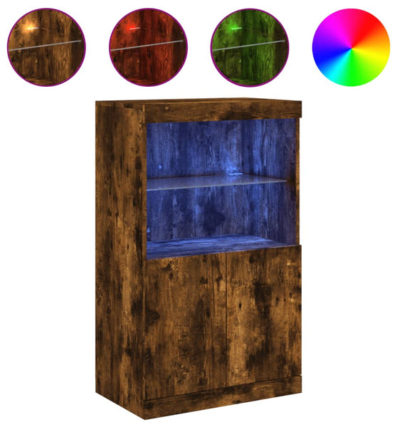 Sideboard mit LED-Leuchten Räuchereiche 60,5x37x100 cm