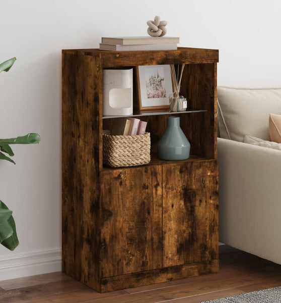 Sideboard mit LED-Leuchten Räuchereiche 60,5x37x100 cm