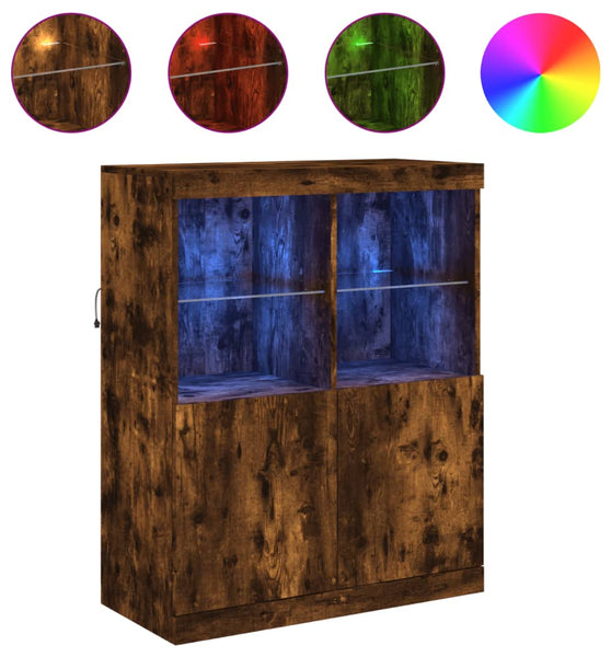 Sideboard mit LED-Leuchten Räuchereiche 81x37x100 cm