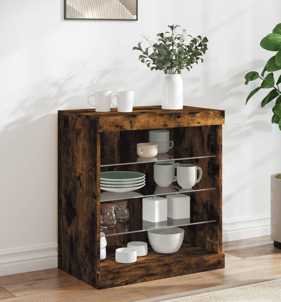 Sideboard mit LED-Leuchten Räuchereiche 60,5x37x67 cm