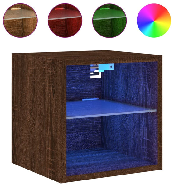 TV-Wandschrank mit LED-Leuchten Braun Eichen-Optik 30x28,5x30cm