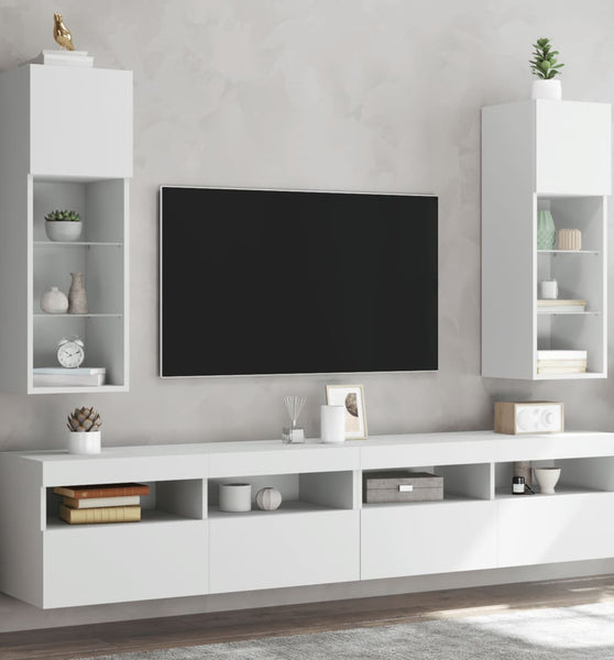 TV-Schränke mit LED-Leuchten 2 Stk. Weiß 30,5x30x90 cm