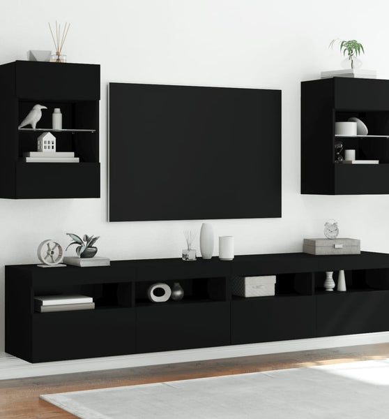 TV-Wandschränke mit LED-Leuchten 2 Stk. Schwarz 40x30x60,5 cm