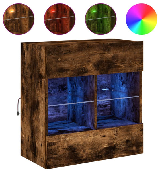 TV-Wandschrank mit LED-Leuchten Räuchereiche 58,5x30x60,5 cm