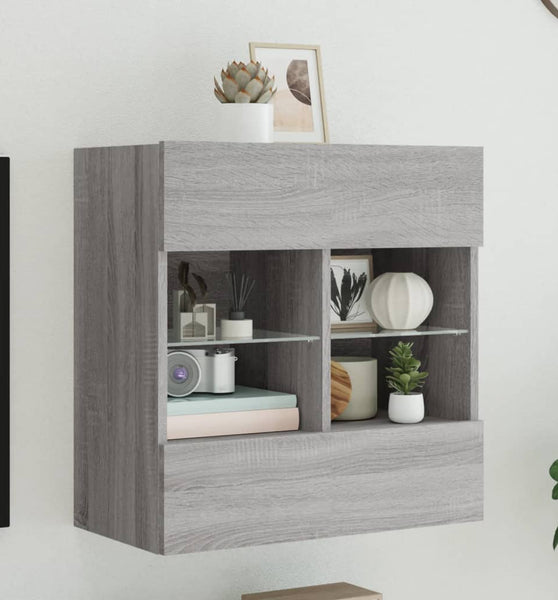 TV-Wandschrank mit LED-Leuchten Grau Sonoma 58,5x30x60,5 cm