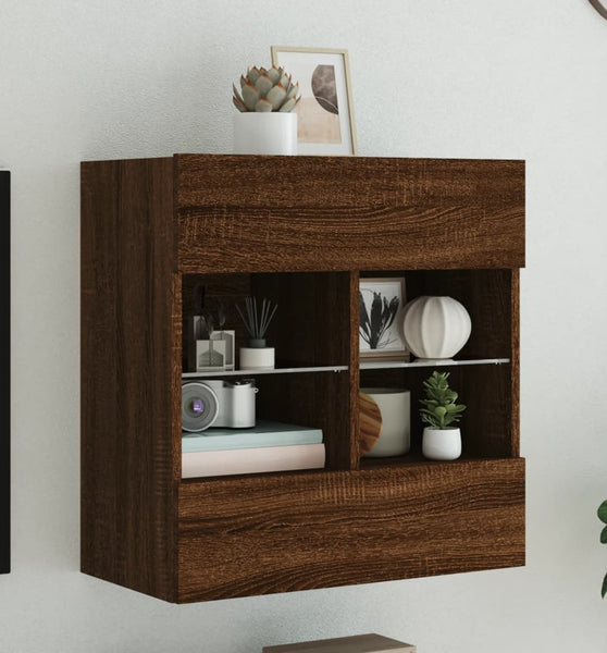 TV-Wandschrank mit LED-Leuchten Braun Eichen-Optik