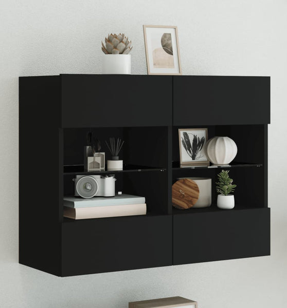 TV-Wandschrank mit LED-Leuchten Schwarz 78,5x30x60,5 cm