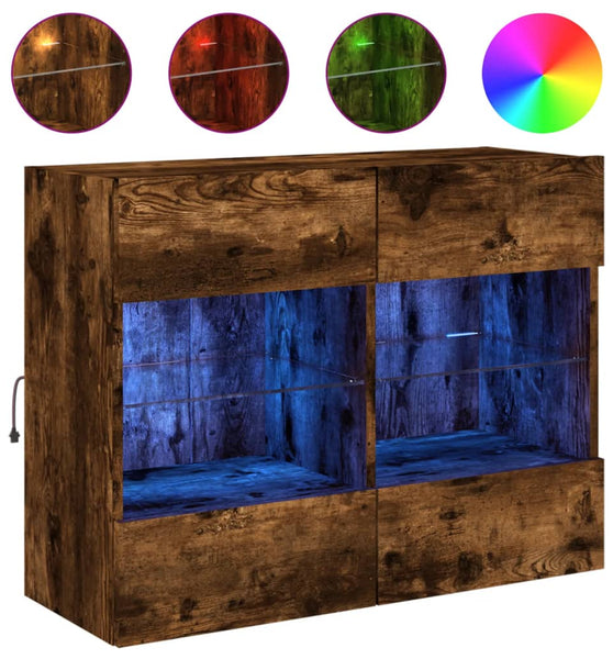 TV-Wandschrank mit LED-Leuchten Räuchereiche 78,5x30x60,5 cm