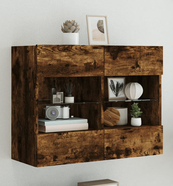 TV-Wandschrank mit LED-Leuchten Räuchereiche 78,5x30x60,5 cm