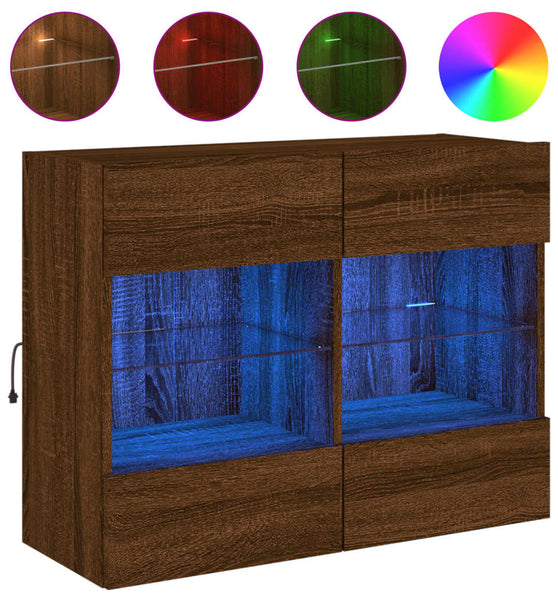 TV-Wandschrank mit LED-Leuchten Braun Eichen-Optik