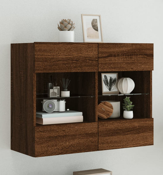 TV-Wandschrank mit LED-Leuchten Braun Eichen-Optik