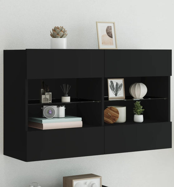 TV-Wandschrank mit LED-Leuchten Schwarz 98,5x30x60,5 cm