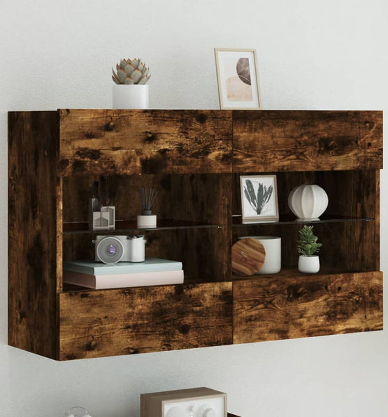 TV-Wandschrank mit LED-Leuchten Räuchereiche 98,5x30x60,5 cm