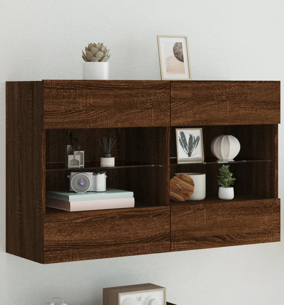 TV-Wandschrank mit LED-Leuchten Braun Eichen-Optik