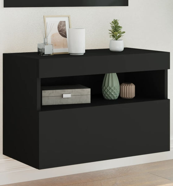 TV-Wandschrank mit LED-Leuchten Schwarz 60x30x40 cm