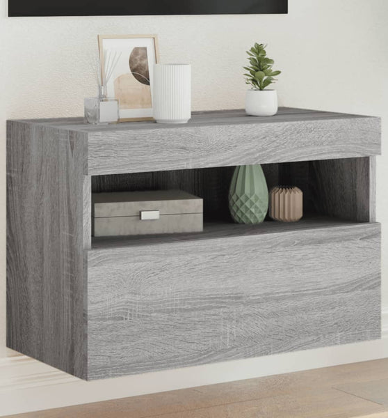 TV-Wandschrank mit LED-Leuchten Grau Sonoma 60x30x40 cm