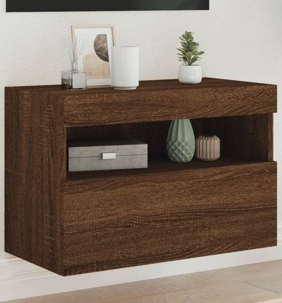 TV-Wandschrank mit LED-Leuchten Braun Eichen-Optik 60x30x40 cm