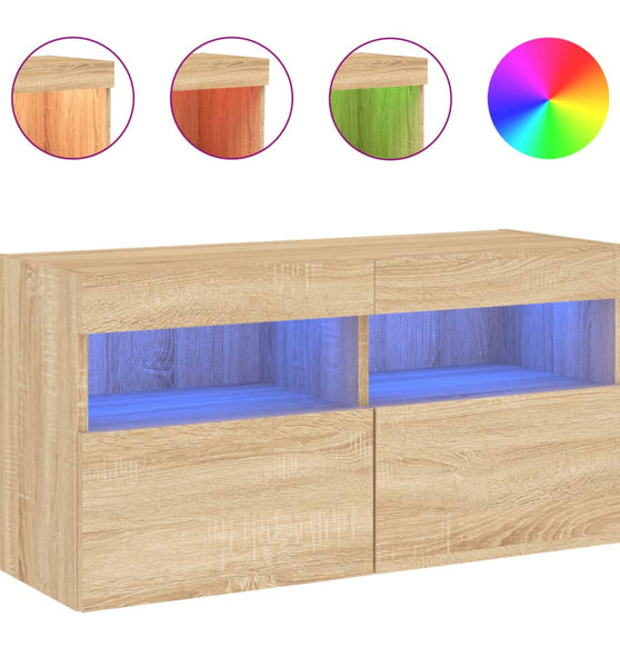 TV-Wandschrank mit LED-Leuchten Sonoma-Eiche 80x30x40 cm