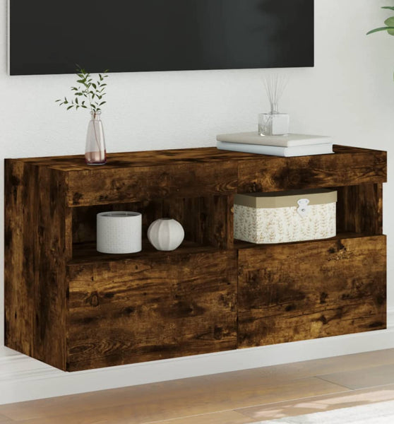 TV-Wandschrank mit LED-Leuchten Räuchereiche 80x30x40 cm