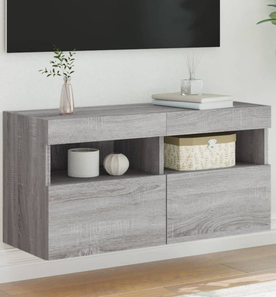 TV-Wandschrank mit LED-Leuchten Grau Sonoma 80x30x40 cm