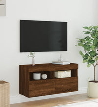 TV-Wandschrank mit LED-Leuchten Braun Eichen-Optik 80x30x40 cm