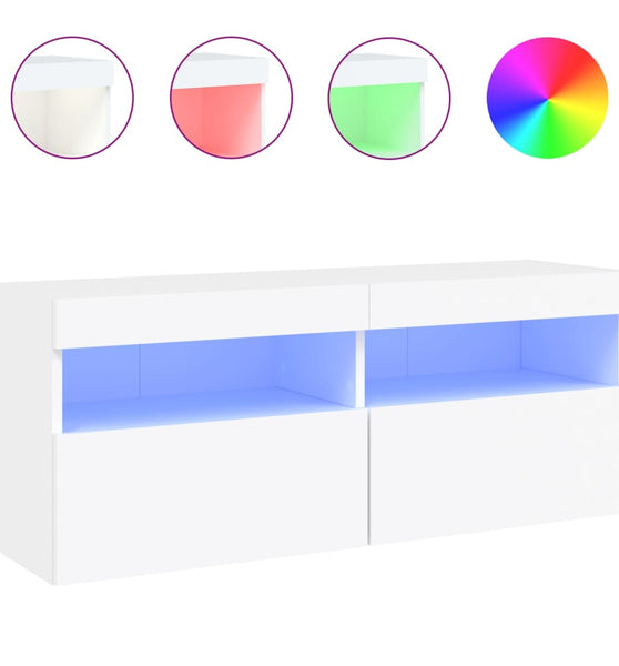 TV-Wandschrank mit LED-Leuchten Weiß 100x30x40 cm