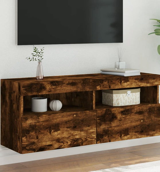 TV-Wandschrank mit LED-Leuchten Räuchereiche 100x30x40 cm