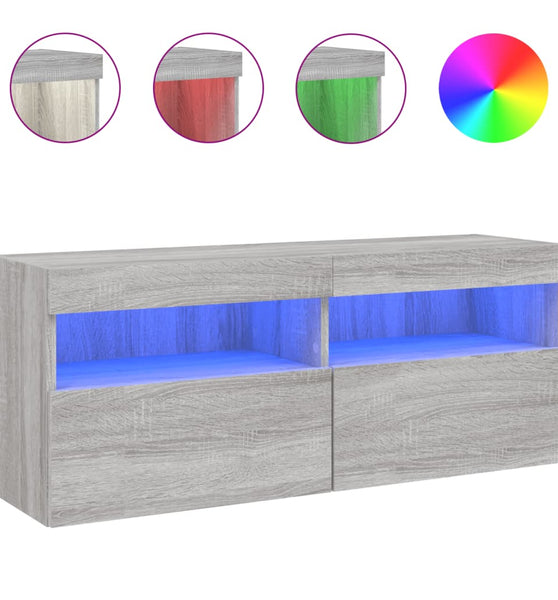 TV-Wandschrank mit LED-Leuchten Grau Sonoma 100x30x40 cm