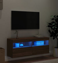 TV-Wandschrank mit LED-Leuchten Braun Eichen-Optik 100x30x40 cm