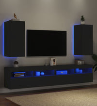 TV-Wandschränke mit LED-Leuchten 2 Stk. Schwarz 30,5x35x70 cm