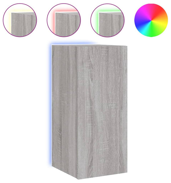 TV-Wandschrank mit LED-Leuchten Grau Sonoma 30,5x35x70 cm