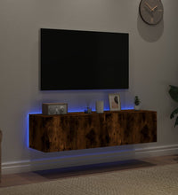 TV-Wandschränke mit LED-Leuchten 2 Stk. Räuchereiche 60x35x31cm